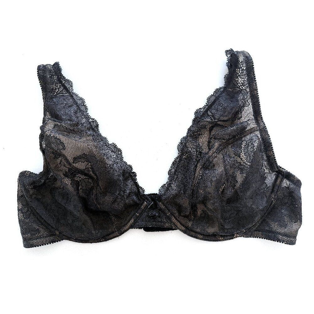 Victoria's Secret V-Neck Lace Bra - Beige/Black - 38D